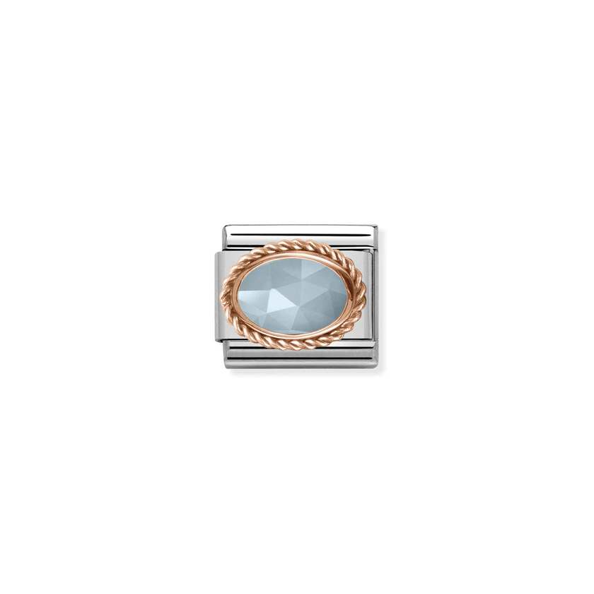 Nomination COMPOSABLE CLASSIC Element aus Edelstahl, mit Edelsteinen in 9Kt Rosegold Kordelfassung verziert (31_AQUAMARIN MILKY)