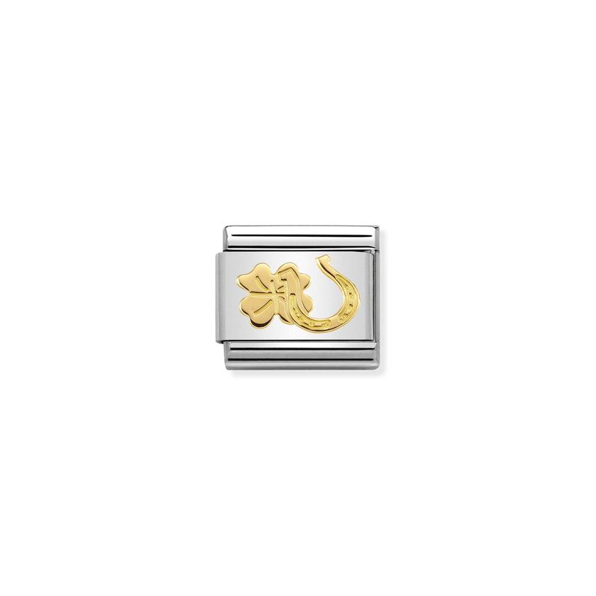 Nomination Composable Classic SYMBOLE Edelstahl und 18kt Gold (34_Hufeisen und Kleeblatt)