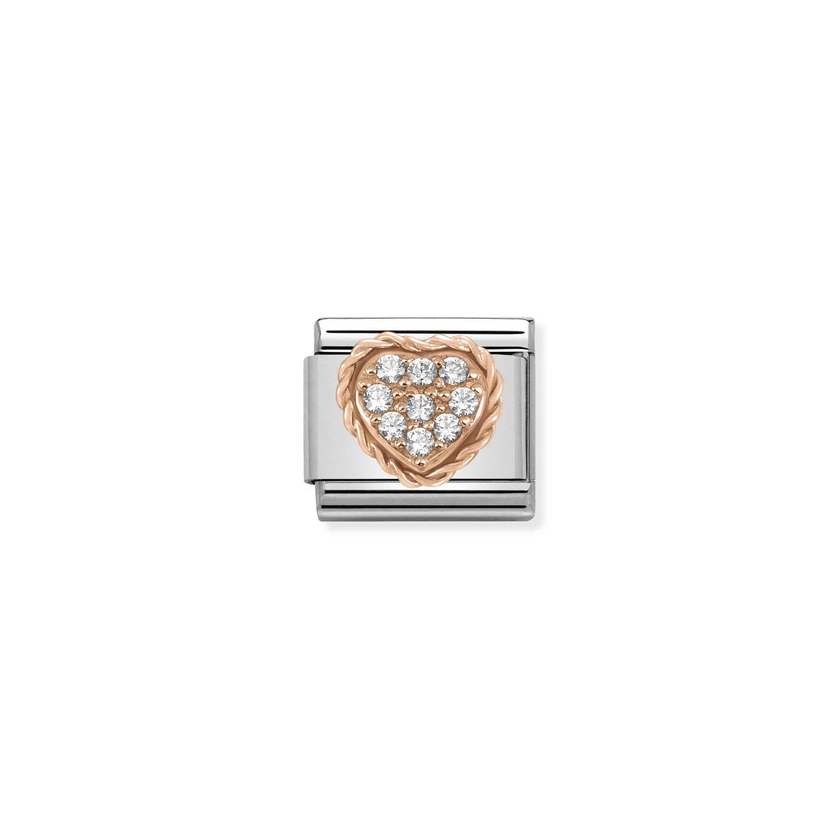 Nomination COMPOSABLE CLASSIC Element aus Edelstahl, mit Cubic Zirkonia-Pavé in 9kt Roségold-Fassung verziert (02_Herz mit Cubic Zirkonia weiss)