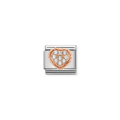 Nomination COMPOSABLE CLASSIC Element aus Edelstahl, mit Cubic Zirkonia-Pavé in 9kt Roségold-Fassung verziert (02_Herz mit Cubic Zirkonia weiss)