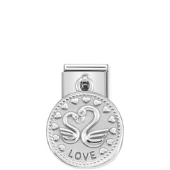 Nomination COMPOSABLE CLASSIC CHARMS WISHES aus Edelstahl, mit 925er Silber verziert (08_Schwaene LOVE)