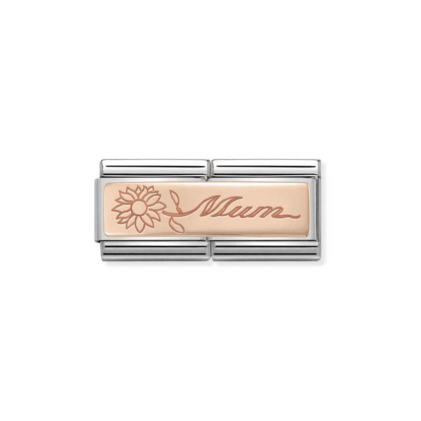 Nomination COMPOSABLE CLASSIC DOUBLE ENGRAVED aus Edelstahl, mit 9Kt Rosegold verziert, (18_Mum mit Blume)