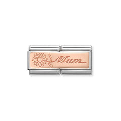 Nomination COMPOSABLE CLASSIC DOUBLE ENGRAVED aus Edelstahl, mit 9Kt Rosegold verziert, (18_Mum mit Blume)