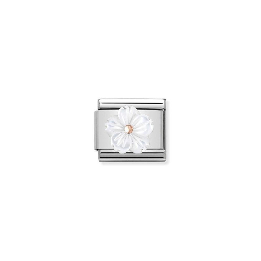 Nomination COMPOSABLE CLASSIC aus Edelstahl, mit 9Kt Rosegold und Edelsteinpasten verziert, (02_Blume (Perlmutt))