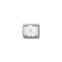 Nomination COMPOSABLE CLASSIC aus Edelstahl, mit 9Kt Rosegold und Edelsteinpasten verziert, (02_Blume (Perlmutt))