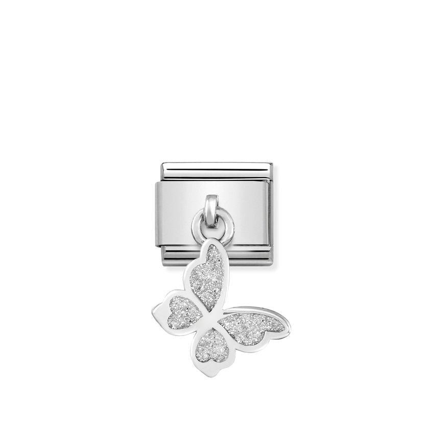 Nomination COMPOSABLE CLASSIC CHARMS aus Edelstahl, mit 925er Silber und Emaille verziert, (03_Glitzer-Schmetterling)