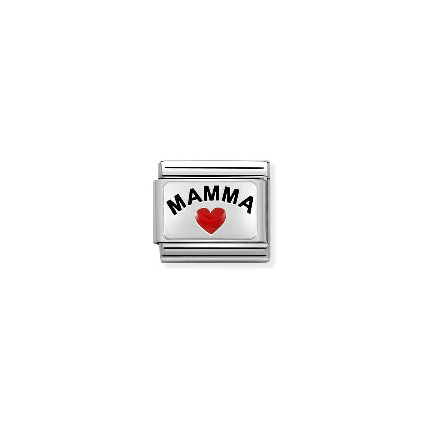 Nomination COMPOSABLE CLASSIC PLAETTCHEN aus Edelstahl, mit Emaille und 925er Silber verziert, (34_MAMMA mit Herz)