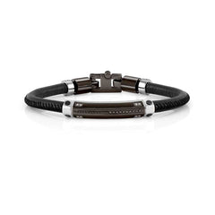 Nomination GENTLEMAN Armband aus Edelstahl und Leder, mit Diamanten und Edelsteinen verziert (Laenge: 19,5cm) (015_Schwarz)