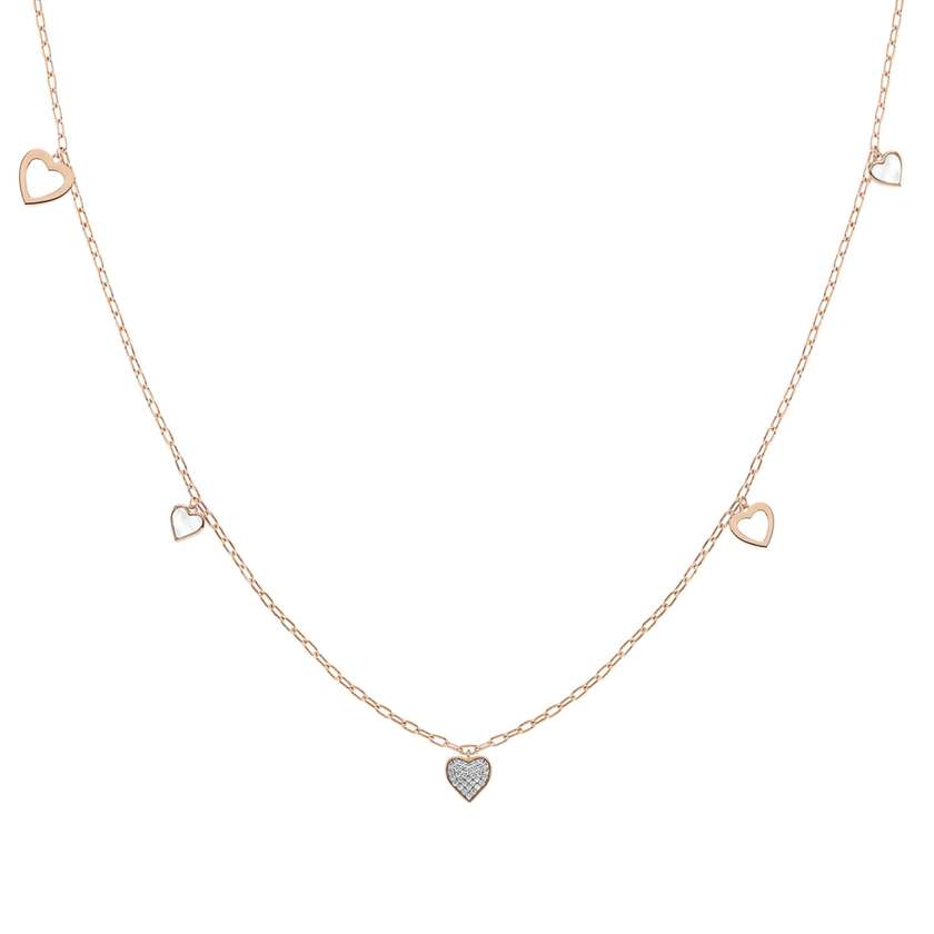Nomination VITA Halskette (L: 90cm) aus 925er Silber, dazu 3 mit Cubic Zirconia und Edelsteinen verzierte Anhaenger (006_Herz (Rosegold))