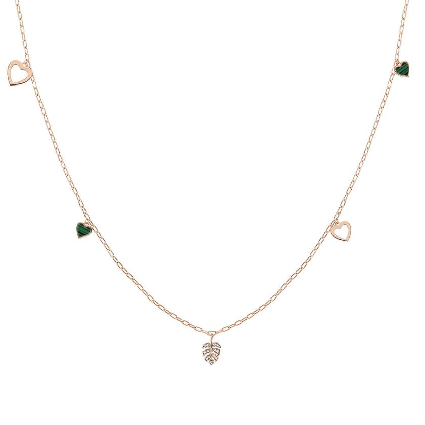 Nomination VITA Halskette (L: 90cm) aus 925er Silber, dazu 3 mit Cubic Zirconia und Edelsteinen verzierte Anhaenger (007_Blatt (Rosegold))