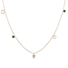 Nomination VITA Halskette (L: 90cm) aus 925er Silber, dazu 3 mit Cubic Zirconia und Edelsteinen verzierte Anhaenger (007_Blatt (Rosegold))