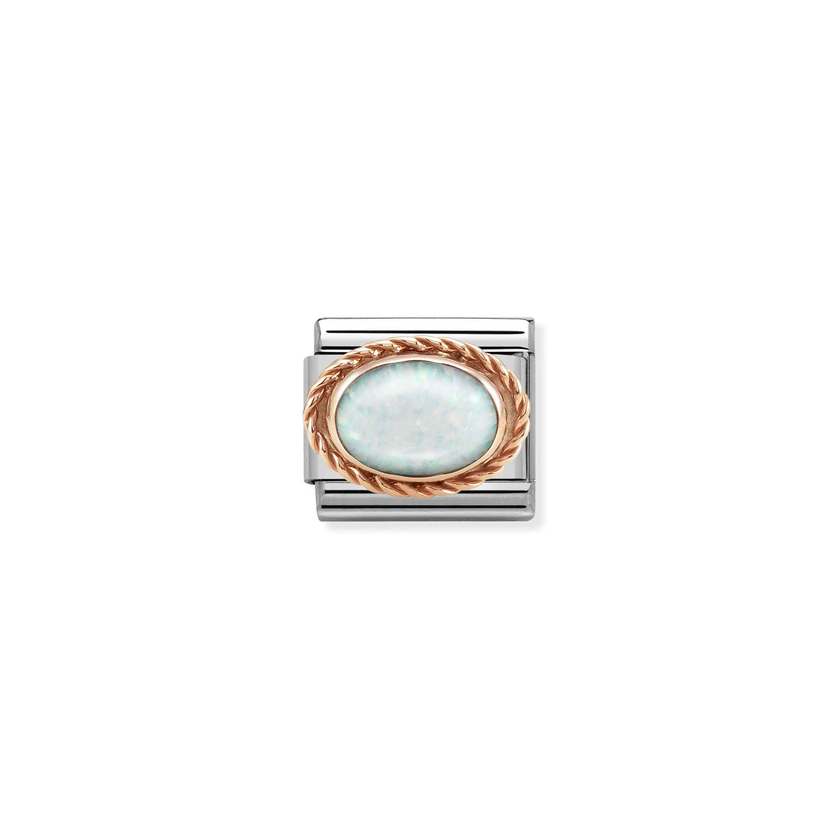 Nomination COMPOSABLE CLASSIC Element aus Edelstahl, mit Edelsteinen in 9Kt Rosegold Kordelfassung verziert (07_OPAL WEISS)