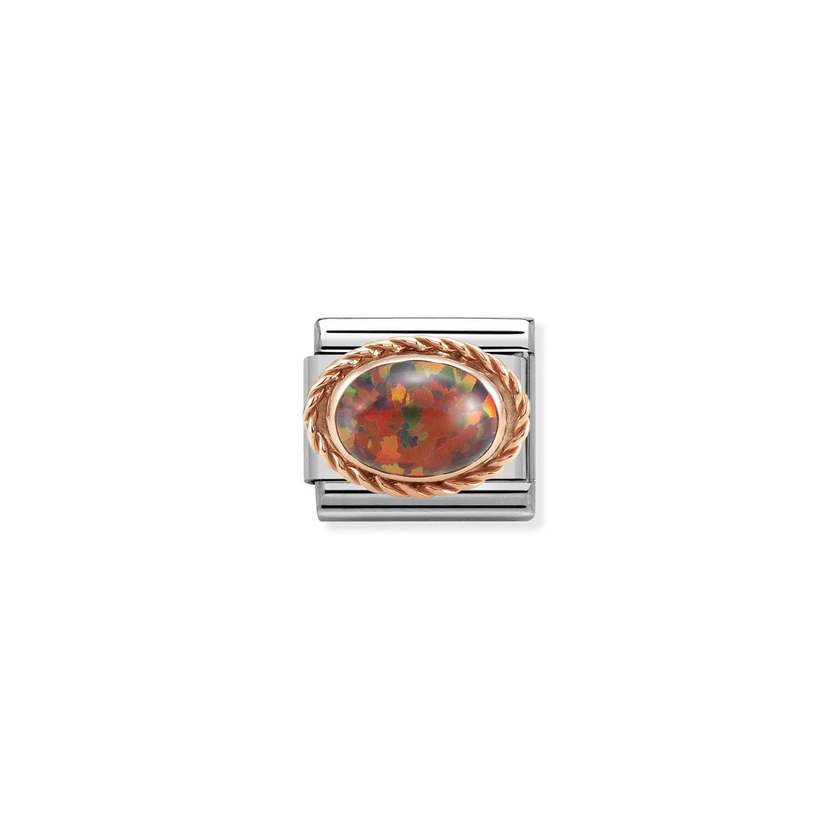 Nomination COMPOSABLE CLASSIC Element aus Edelstahl, mit Edelsteinen in 9Kt Rosegold Kordelfassung verziert (08_OPAL ROT)