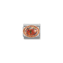 Nomination COMPOSABLE CLASSIC Element aus Edelstahl, mit Edelsteinen in 9Kt Rosegold Kordelfassung verziert (08_OPAL ROT)