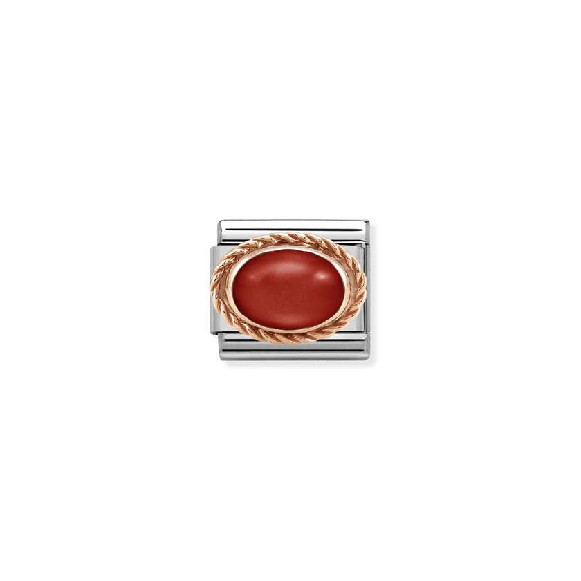 Nomination COMPOSABLE CLASSIC Element aus Edelstahl, mit Edelsteinen in 9Kt Rosegold Kordelfassung verziert (11_KORALLE ROT)