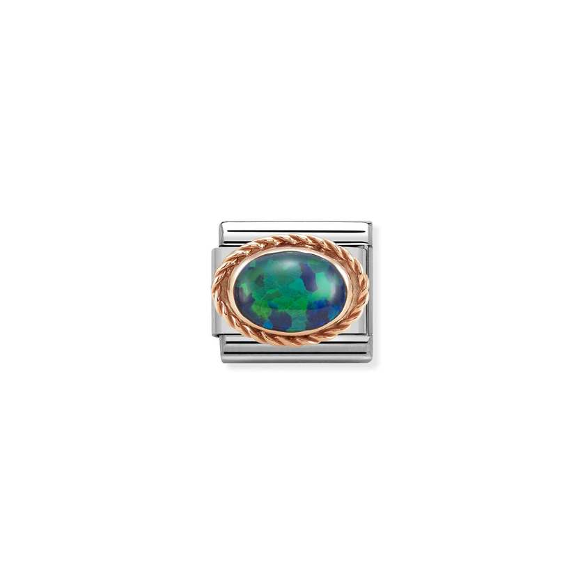 Nomination COMPOSABLE CLASSIC Element aus Edelstahl, mit Edelsteinen in 9Kt Rosegold Kordelfassung verziert (26_Gruene Opal)