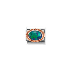 Nomination COMPOSABLE CLASSIC Element aus Edelstahl, mit Edelsteinen in 9Kt Rosegold Kordelfassung verziert (26_Gruene Opal)