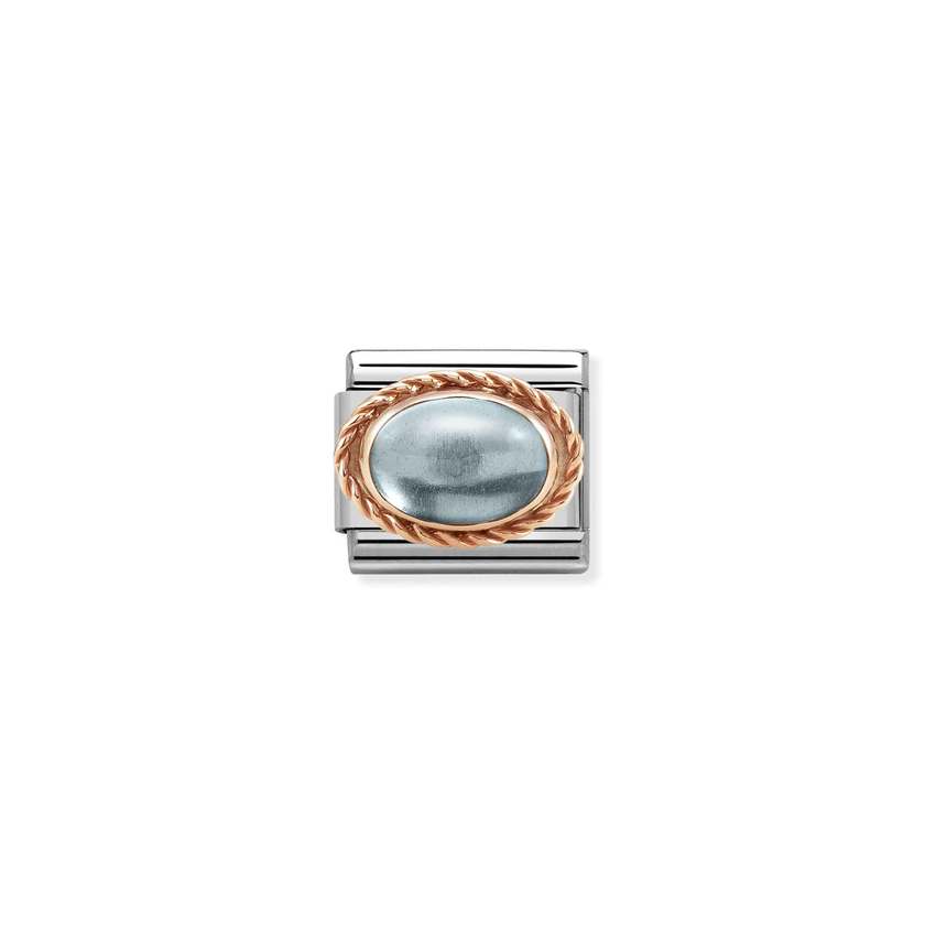 Nomination COMPOSABLE CLASSIC Element aus Edelstahl, mit Edelsteinen in 9Kt Rosegold Kordelfassung verziert (30_TOPAS BLAU)