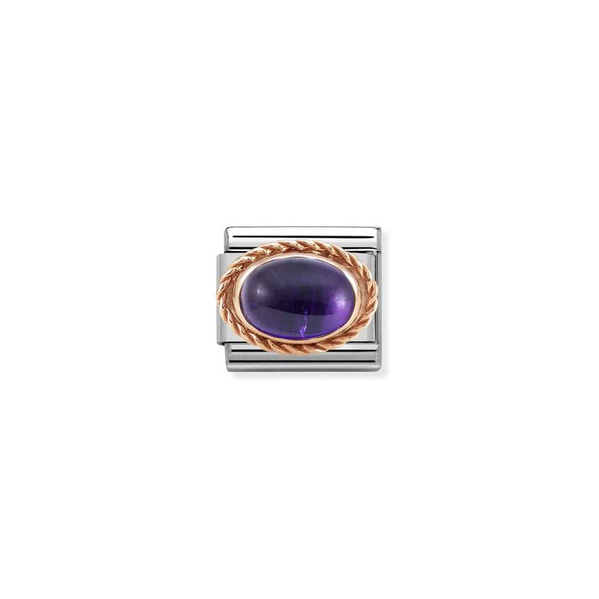 Nomination COMPOSABLE CLASSIC Element aus Edelstahl, mit Edelsteinen in 9Kt Rosegold Kordelfassung verziert (35_(Amethyst))