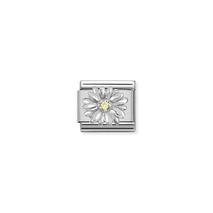 Nomination COMPOSABLE CLASSIC SYMBOLE Element aus Edelstahl, mit 925er Silber und Cubic zirkonia verziert (13_(Margeritenblume))