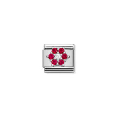 Nomination COMPOSABLE CLASSIC Element aus Edelstahl, mit 925er Silber und Cubic Zirkonia verziert (02_(Blume, Rot/Weiss))