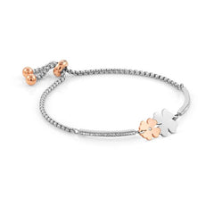 Nomination MILLELUCI Armband aus Edelstahl, mit Cubic Zirkonia verziert, dazu ein rose PVD-beschichtetes Schmuckelement (052_(doppeltes Kleeblatt))
