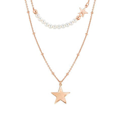 Nomination MELODIE PERLE EDITION Halskette (L: 40-44) aus 925er Silber, mit Perlen (Weiss) verziert, dazu Anhaenger (033_(Stern, Rose))