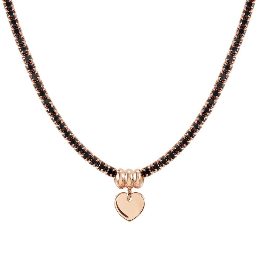 Nomination CHIC&CHARM Tennis-Halskette aus 925er Silber, mit Cubic Zirkonia halb besetzt, dazu Anhaenger (002_Rose vergoldetes Herz)