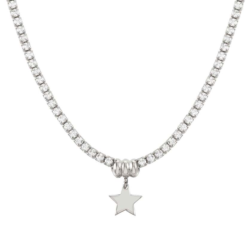 Nomination CHIC&CHARM Tennis-Halskette aus 925er Silber, mit Cubic Zirkonia halb besetzt, dazu Anhaenger (015_Stern Silber)