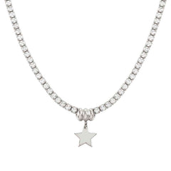 Nomination CHIC&CHARM Tennis-Halskette aus 925er Silber, mit Cubic Zirkonia halb besetzt, dazu Anhaenger (015_Stern Silber)