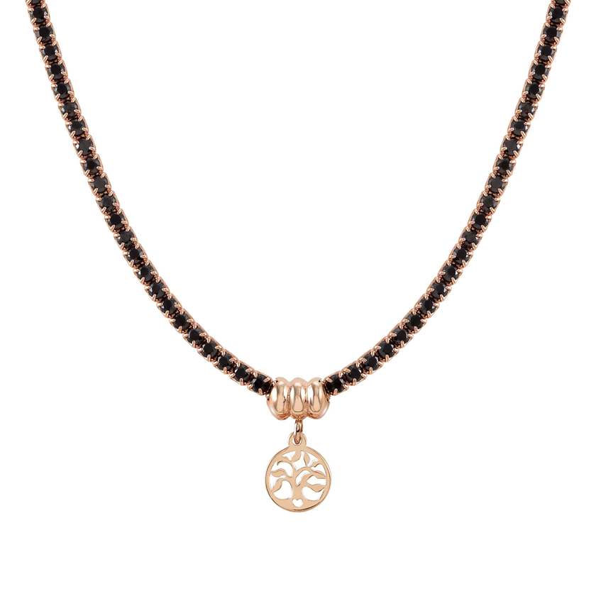 Nomination CHIC&CHARM Tennis-Halskette aus 925er Silber, mit Cubic Zirkonia halb besetzt, dazu Anhaenger (042_Lebensbaum Rosegold)