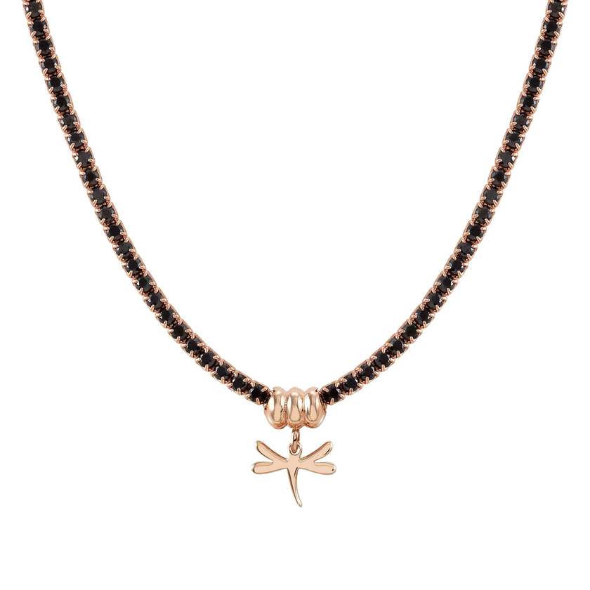 Nomination CHIC&CHARM Tennis-Halskette aus 925er Silber, mit Cubic Zirkonia halb besetzt, dazu Anhaenger (045_(Libelle, Rose))