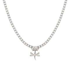 Nomination CHIC&CHARM Tennis-Halskette aus 925er Silber, mit Cubic Zirkonia halb besetzt, dazu Anhaenger (046_(Libelle, Silber))