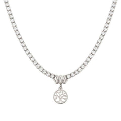 Nomination CHIC&CHARM Tennis-Halskette aus 925er Silber, mit Cubic Zirkonia halb besetzt, dazu Anhaenger (047_(Lebensbaum, Silber))