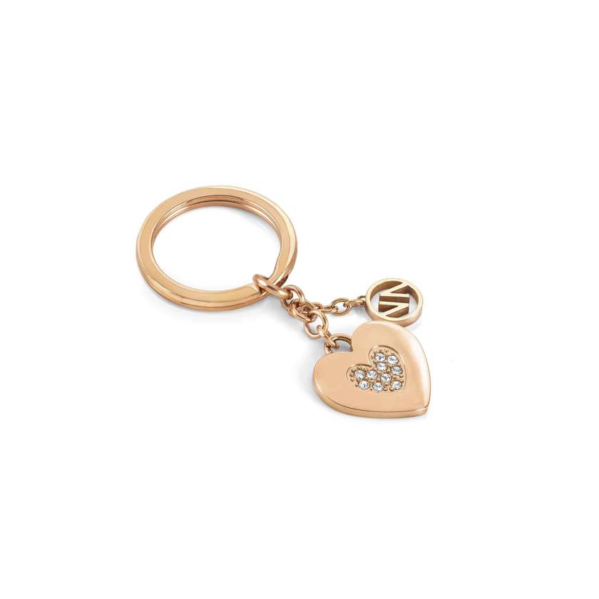 Nomination KEYRINGS Schluesselring aus Edelstahl, mit Kristallen verziert (005_Herz (Rosegold))