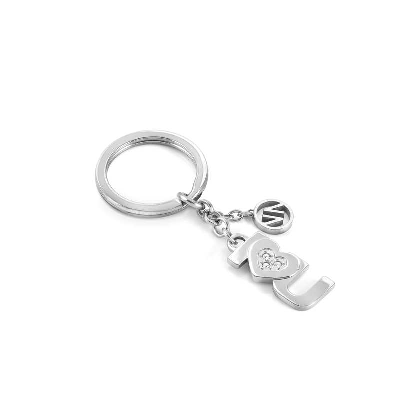 Nomination KEYRINGS Schluesselring aus Edelstahl, mit Kristallen verziert (031_(I love you))