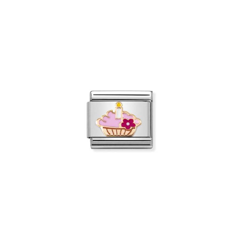 Nomination COMPOSABLE CLASSIC SYMBOLE Element aus Edelstahl, mit 9kt Rosegold und Emaille verziert (08_(Cupcake mit Kerze))