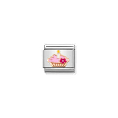 Nomination COMPOSABLE CLASSIC SYMBOLE Element aus Edelstahl, mit 9kt Rosegold und Emaille verziert (08_(Cupcake mit Kerze))