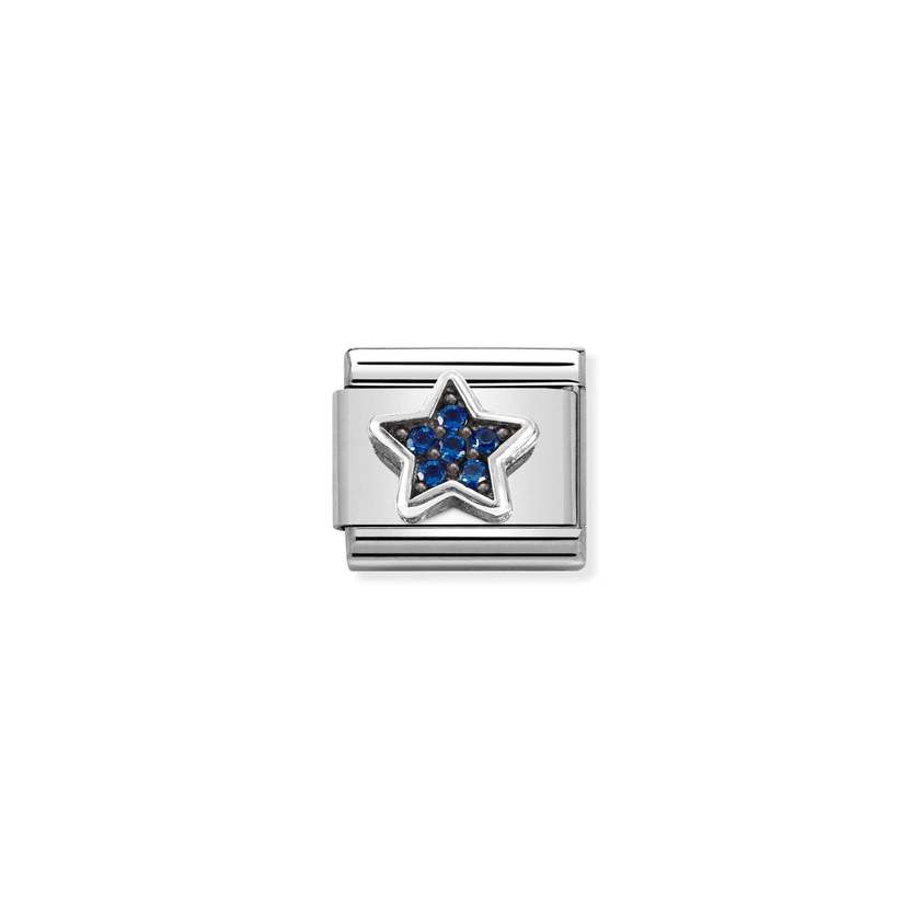 Nomination COMPOSABLE CLASSIC OXIDIERTE SYMBOLE Element aus Edelstahl, mit 925er Silber und Cubic Zirkonia verziert (09_(Stern, Blau))