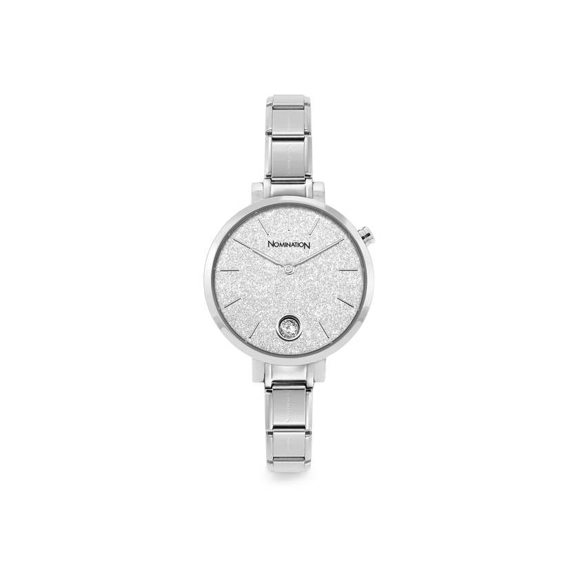 Nomination PARIS Armbanduhr aus Edelstahl, mit Cubic Zirconia verziertes Gehaeuse (023_Glitter Silber)