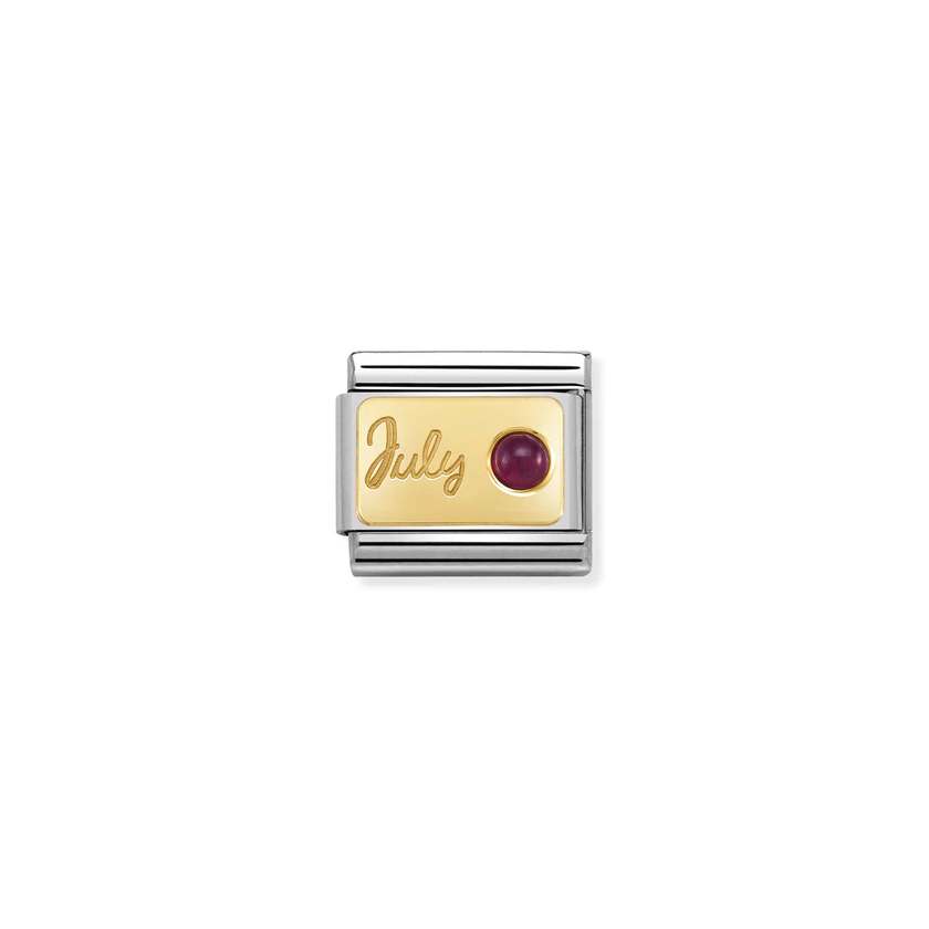 Nomination COMPOSABLE CLASSIC MONATSSTEINE Element aus Edelstahl, mit 18Kt Gelbgold und Edelsteinen verziert (07_Juli RUBIN)