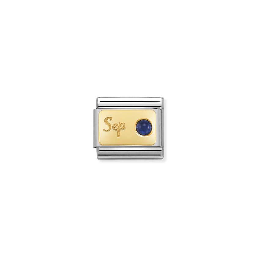 Nomination COMPOSABLE CLASSIC MONATSSTEINE Element aus Edelstahl, mit 18Kt Gelbgold und Edelsteinen verziert (09_September SAPHIR)