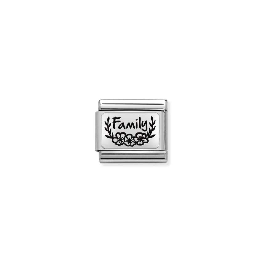 Nomination COMPOSABLE CLASSIC PLATTEN Element aus Edelstahl, mit 925er Silber verziert (33_(Family mit Blumen))
