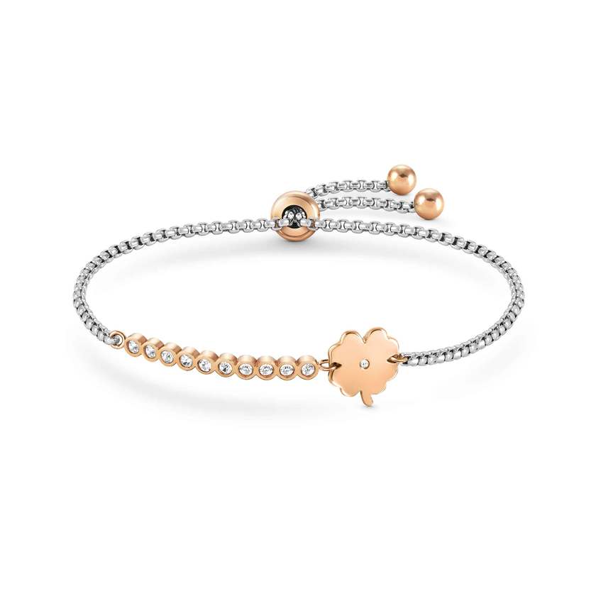 Nomination MILLELUCI Armband aus Edelstahl, mit Cubic Zirkonia verziert, dazu ein Schmuckelement, rosegold PVD-beschichtet (006_Kleeblatt)