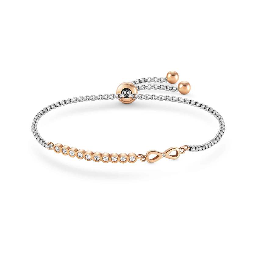 Nomination MILLELUCI Armband aus Edelstahl, mit Cubic Zirkonia verziert, dazu ein Schmuckelement, rosegold PVD-beschichtet (024_Unendliche)