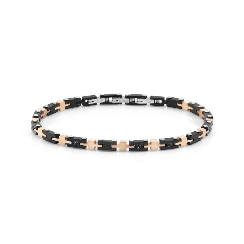 Nomination STRONG DIAMOND EDITION Armband aus Edelstahl, mit Diamanten (8 Steine) verziert (029_Scwharz und rose Gold)