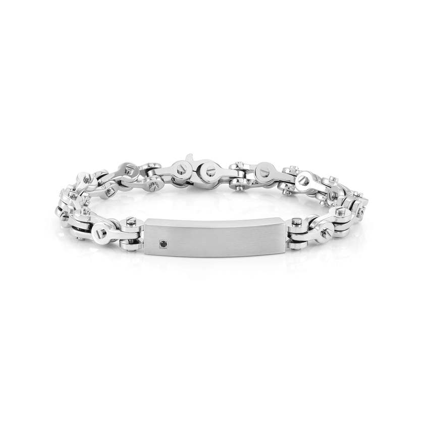 Nomination STRONG DIAMOND EDITION Bike-Armband aus Edelstahl, dazu mit Diamant (Schwarz) verzierte Plakette (037_(LARGE))