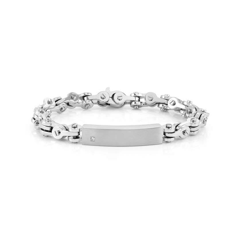Nomination STRONG DIAMOND EDITION Bike-Armband aus Edelstahl, dazu mit Diamant (Weiss) verzierte Plakette (037_(LARGE))