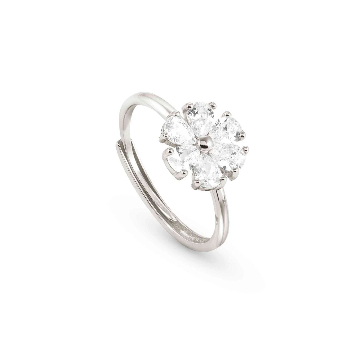 Nomination SWEETROCK NATURE EDITION Ring aus 925er Silber, dazu mit Cubic Zirkonia besetztes Schmuckelement (043_(Blume, Silber))