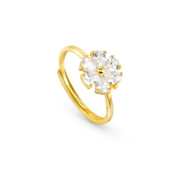 Nomination SWEETROCK NATURE EDITION Ring aus 925er Silber, dazu mit Cubic Zirkonia besetztes Schmuckelement (045_(Blume, Gelbgold))